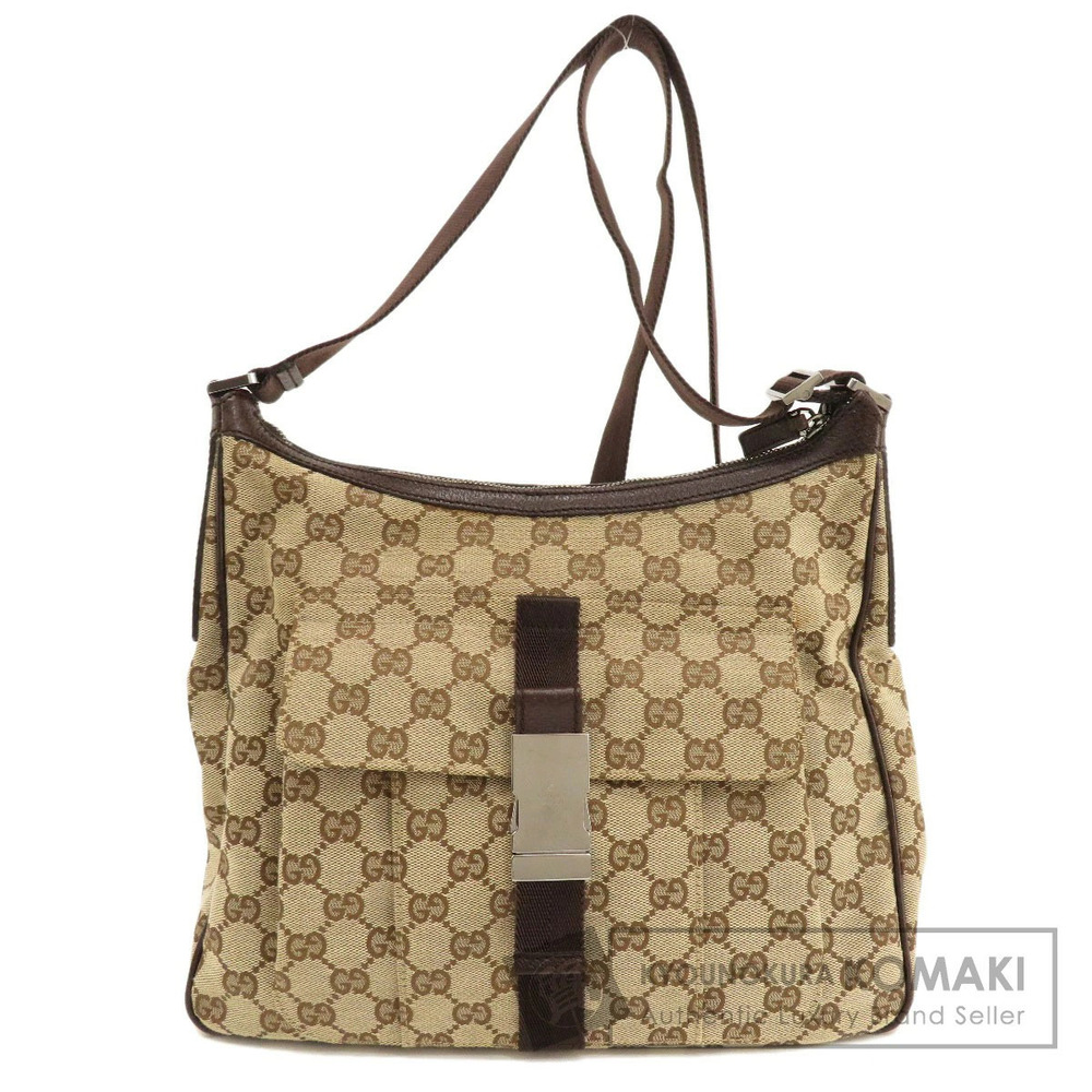 Gucci GG Canvas Shoulder Bag beige monogram brown leather